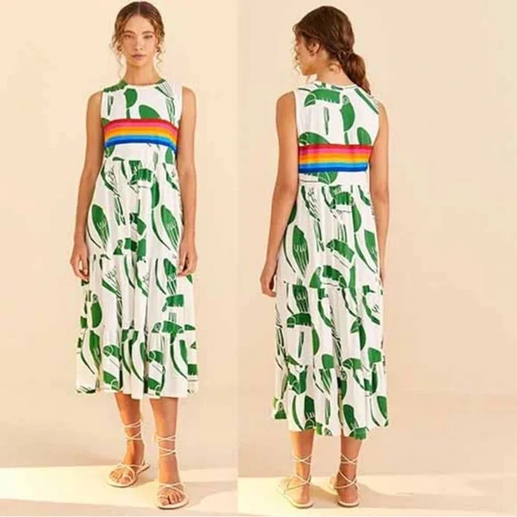 chinese dress ladies Green Tropical Dream Draped Organic Cotton Maxi Dress main image 1